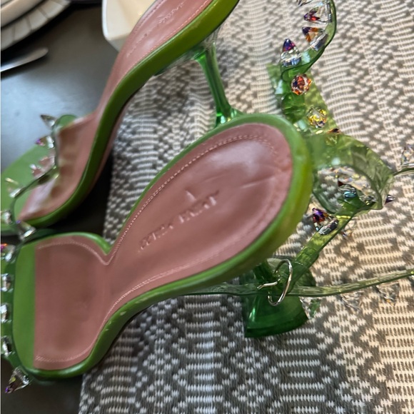 Amina Muaddi Green Crystal Embellished Heels - Picture 2 of 7